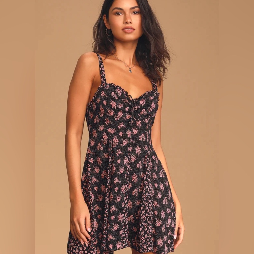 Free People Black and Pink Floral Mini Dress